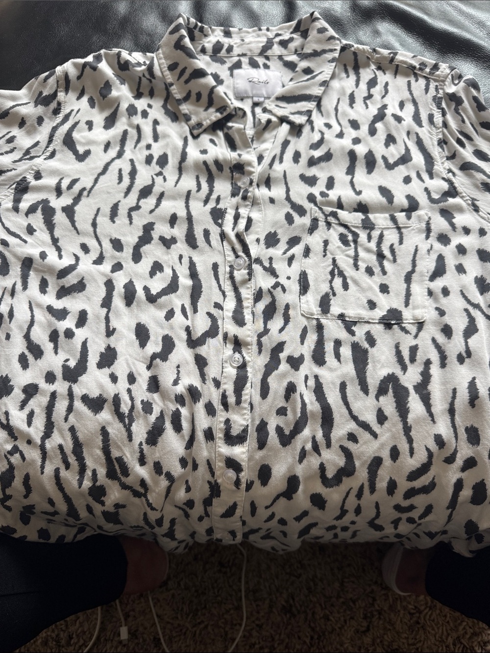 Rails Cream and Black Animal-Print Button Shirt
